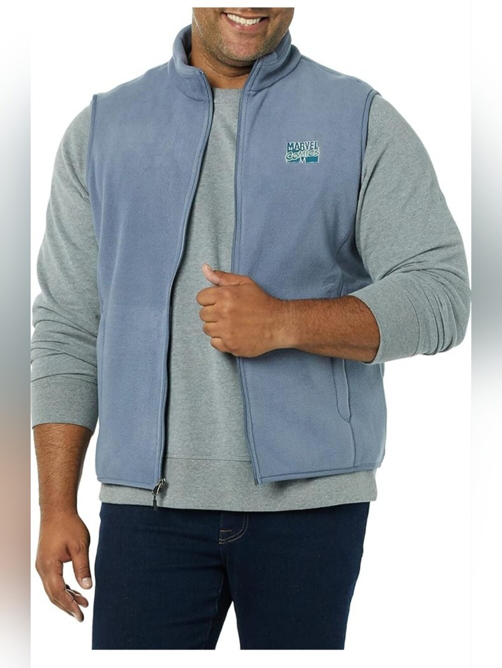 NWT Disney Marvel Comics Men's Polar Fleece Full Zip Vest - Slate Blue- M- Cozy